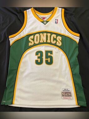Mitchell & Ness Seattle SuperSonics #35 Kevin Durant White Green Gold Jersey